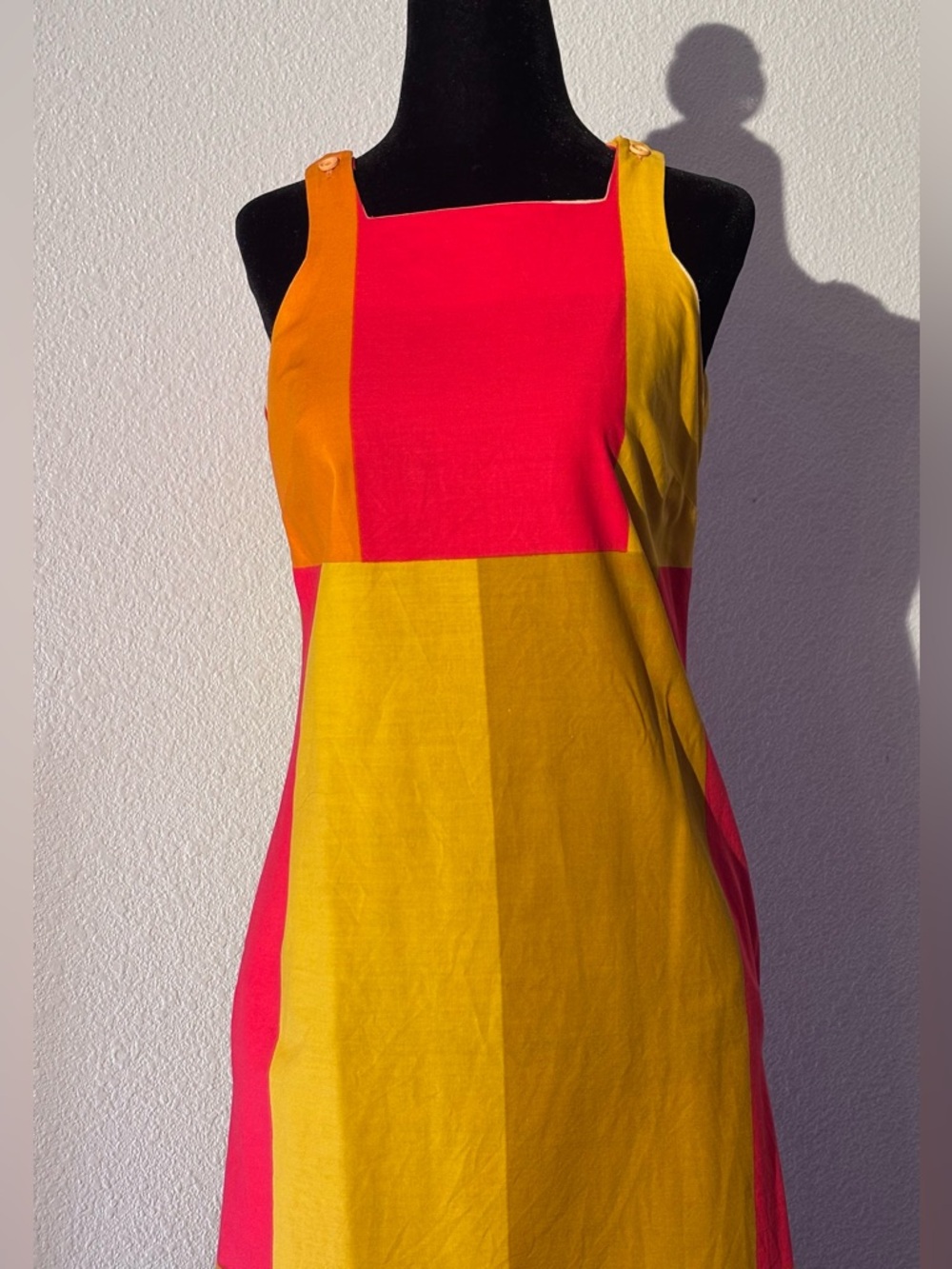 Vintage Colorblock Pink & Yellow Sleeveless Shift Dress